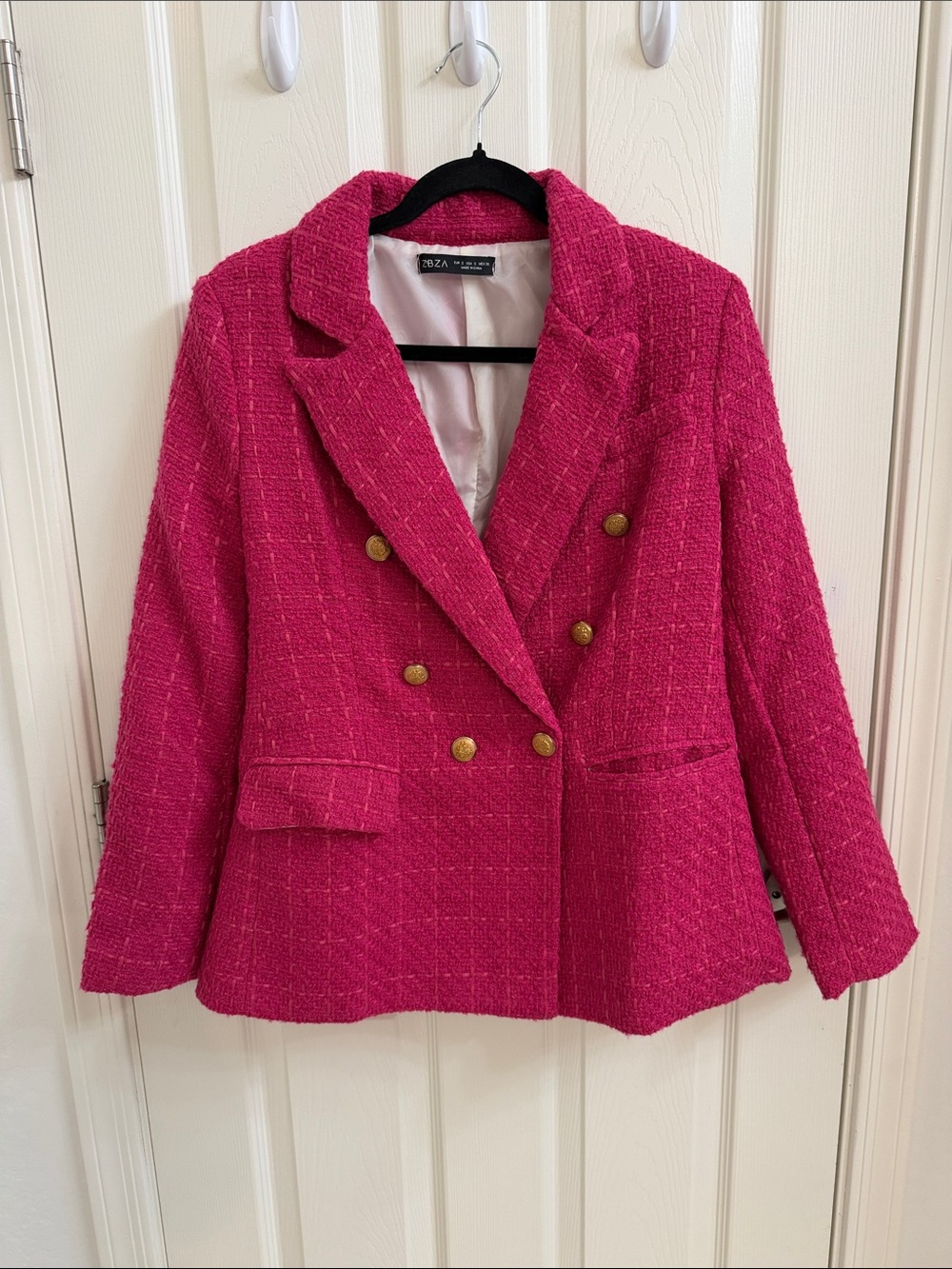 Zbza Fuchsiai Double-Breasted Tweed Blazer